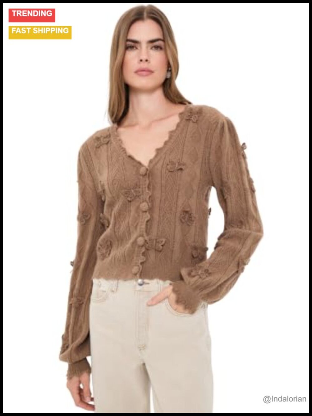 Farm Rio Butterfly Applique Cardigan | Women's Artisanal Knit Long Sleeve